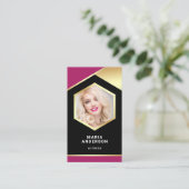 Pink Gold Foil Model Acress QR Code Foto Visitenkarte (Stehend Vorderseite)