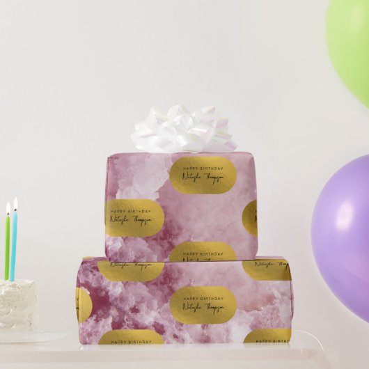 Pink Gold Foil Sea Crystals Signature Script Geschenkpapier (Partygeschenke)