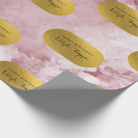 Pink Gold Foil Sea Crystals Signature Script Geschenkpapier (Ecke)