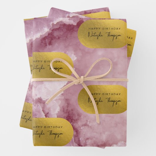 Pink Gold Foil Sea Crystals Signature Script Geschenkpapier Set (Beispiel)