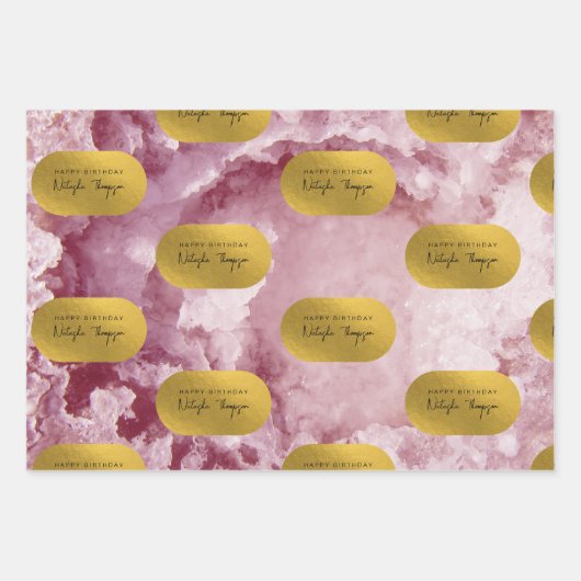 Pink Gold Foil Sea Crystals Signature Script Geschenkpapier Set (Vorderseite)