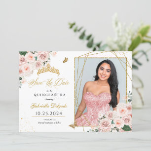 Pink & Gold Fotokarte Quinceañera Save the Date Einladung