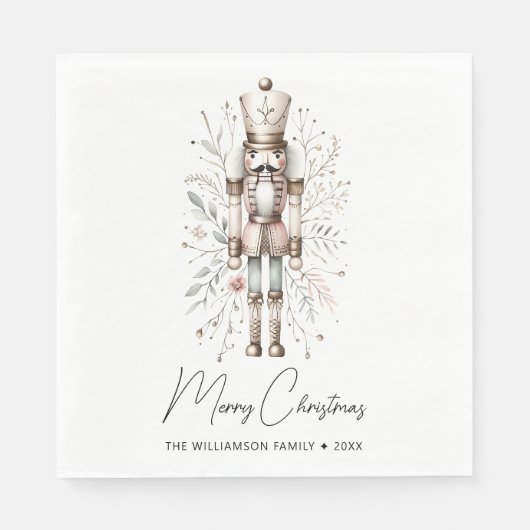 Pink & Gold Frohe WeihnachtsNutcracker Serviette (Vorderseite)