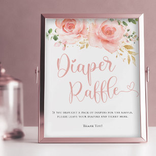 Pink & Gold Girl Diaper Raffle Sign Fotodruck