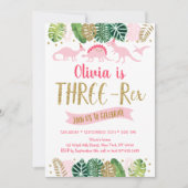 Pink Gold Girl Dinosaur DREX Geburtstag Einladung (Vorderseite)