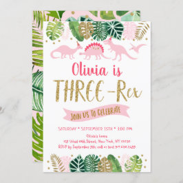 Pink Gold Girl Dinosaur DREX Geburtstag Einladung