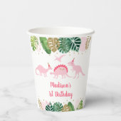 Pink Gold Girl Dinosaur Geburtstag Pappbecher (Rückseite)