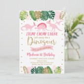 Pink & Gold Girl Dinosaurier Geburtstag Einladung (Stehend Vorderseite)