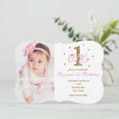 Pink & Gold Girls 1. Geburtstag Party Foto Einladung (Stehend Vorderseite)