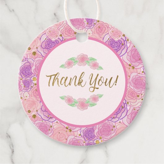 Pink Gold Girly Rose Kinderdusche Danke Geschenkanhänger (Vorderseite)