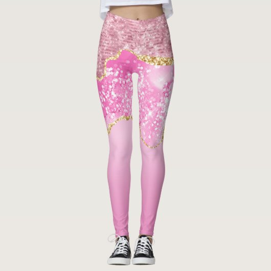 Pink Gold Glam Glitzer Bling Trendy Leggings (Vorderseite)