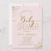 Pink & Gold Glam Glitzer Corners BABY SHOWER Einladung (Vorderseite)