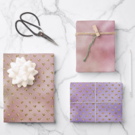 Pink Gold Glam Ombre Gold Glitzer Hearts Geschenkpapier Set