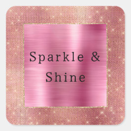 Pink Gold Glam Sparkle Quadratischer Aufkleber