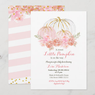 Pink-Gold-Glitter-Blumen-Kürbis-Baby-Party Einladung