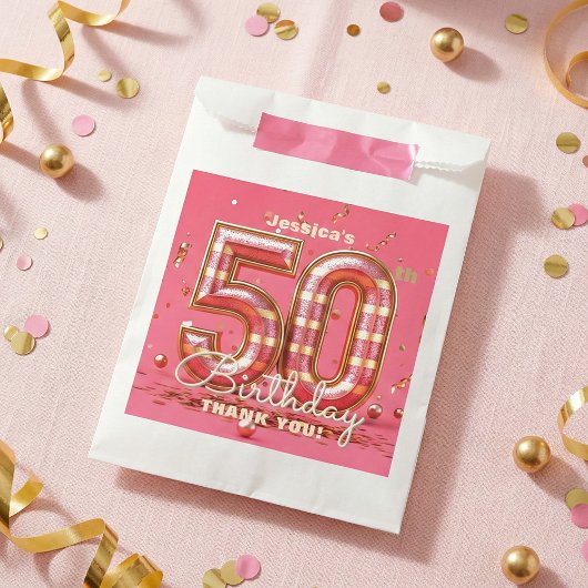 Pink Gold Glitter Confetti 50th Birthday Party Geschenktütchen