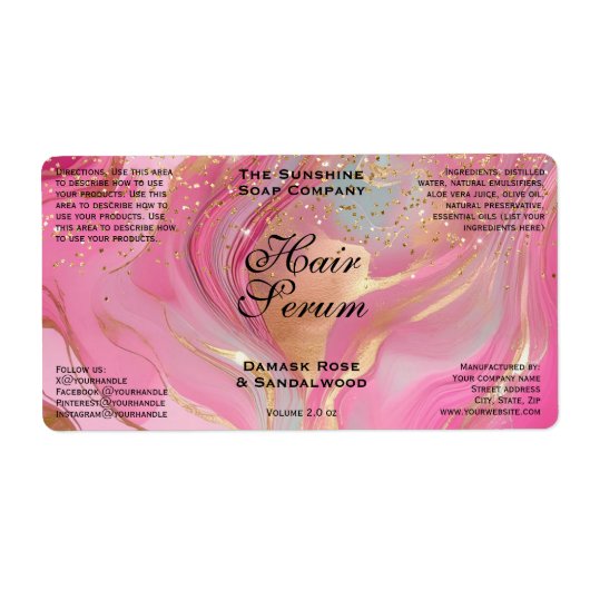 Pink Gold Glitter Cosmetics Dropper Bottle Label (Vorne)