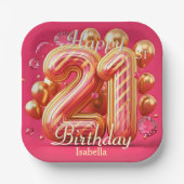 Pink & Gold Glitter Drip 21st Birthday Celebration Pappteller (Vorderseite)