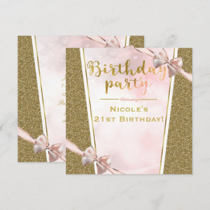 Pink Gold Glitter Glam Funkelnd Schleife Geburtsta Einladung