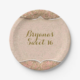 Pink & Gold Glitter Kristall Glam Geburtstagsfeier Pappteller