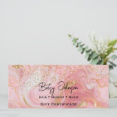 Pink & Gold Glitter Marbled Gift Certificate Card Einladung (Stehend Vorderseite)