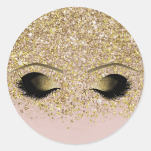 Pink & Gold Glitter Moderne Goldene Make-up-Wimper Runder Aufkleber