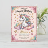 Pink & Gold Glitter Party Einladung (Stehend Vorderseite)