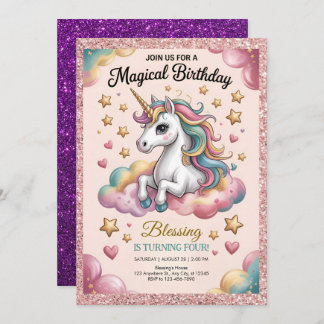 Pink & Gold Glitter Party Einladung