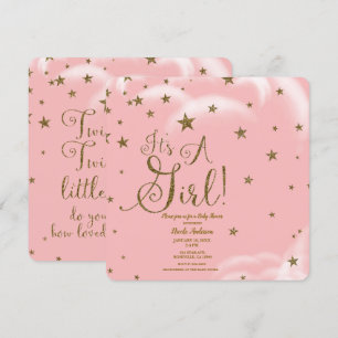 Pink & Gold Glitter Sterne It's A Girl Baby Shower Einladung
