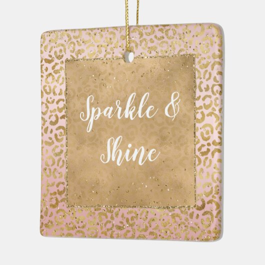 Pink Gold Glitz Sparkle Leopard Print Keramikornament (Links)