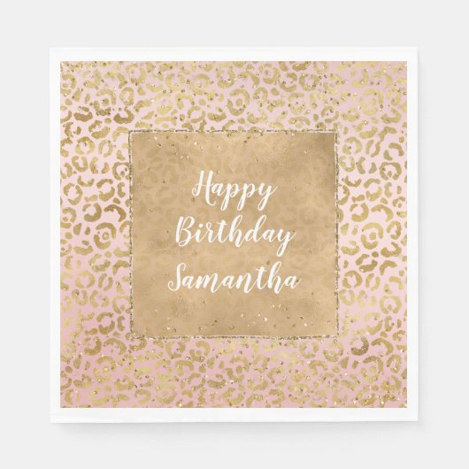 Pink Gold Glitz Sparkle Leopard Print Serviette (Vorderseite)