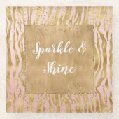 Pink Gold Glitz Sparkle Zebra Print Glasuntersetzer (Vorderseite)