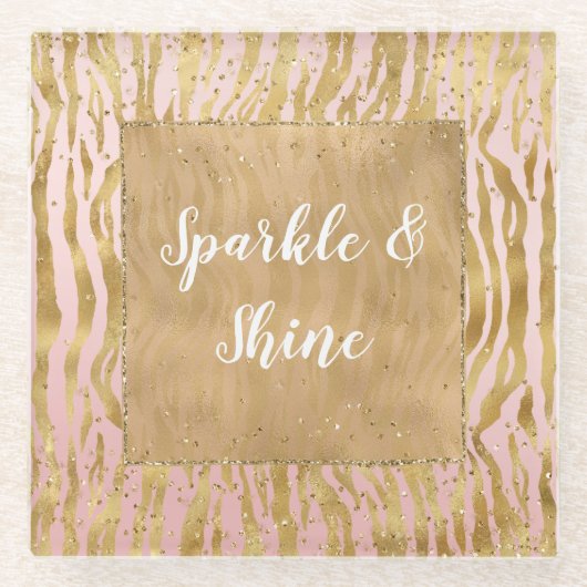 Pink Gold Glitz Sparkle Zebra Print Glasuntersetzer (Vorderseite)