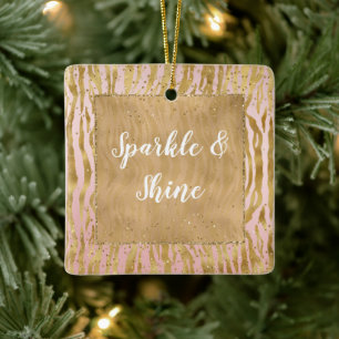 Pink Gold Glitz Sparkle Zebra Print Keramikornament