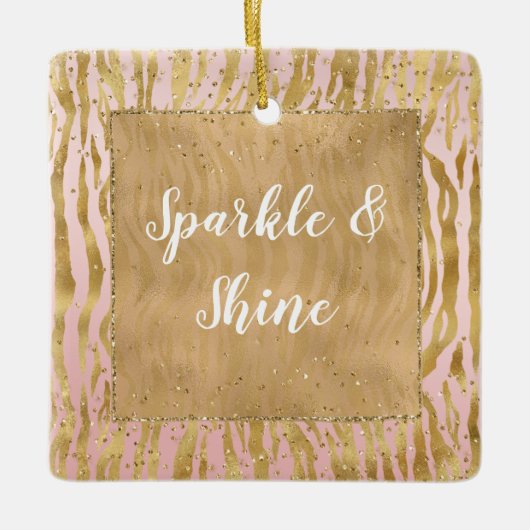 Pink Gold Glitz Sparkle Zebra Print Keramikornament (Vorderseite)