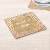 Pink Gold Glitz Sparkle Zebra Print Rechteckiger Pappuntersetzer (angewinkelt)