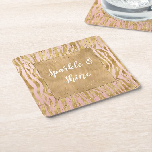 Pink Gold Glitz Sparkle Zebra Print Rechteckiger Pappuntersetzer (angewinkelt)