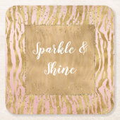 Pink Gold Glitz Sparkle Zebra Print Rechteckiger Pappuntersetzer (Vorderseite)