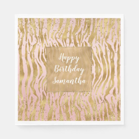 Pink Gold Glitz Sparkle Zebra Print Serviette (Vorderseite)