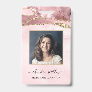 Pink Gold Glitzer Agate Hair Makeup Business ID Ausweis