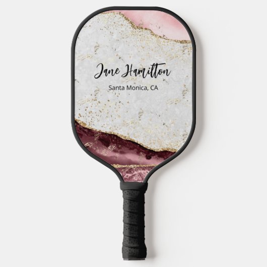 Pink Gold Glitzer Agate Marble Pickleball Paddle (Vorderseite)