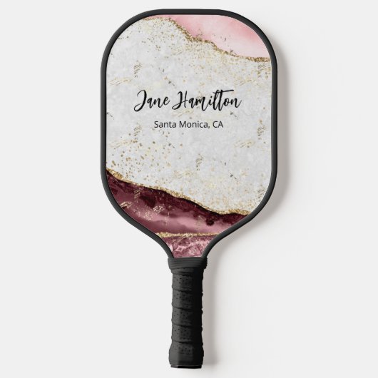 Pink Gold Glitzer Agate Marble Pickleball Paddle (Rückseite)