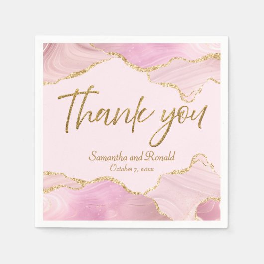 Pink & Gold Glitzer Agate Vielen Dank für Ihre Hoc Serviette (Vorderseite)