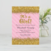 Pink & Gold Glitzer Baby Girl Dusche Einladung (Stehend Vorderseite)
