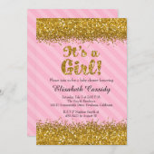 Pink & Gold Glitzer Baby Girl Dusche Einladung (Vorne/Hinten)