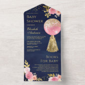 Pink Gold Glitzer Balloon Floral Navy Babydusche All In One Einladung (Innen Boden)