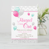 Pink Gold Glitzer Balloons Geburtstagseinladung Einladung (Stehend Vorderseite)