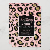 Pink Gold Glitzer & Black Leopard Baby Dusche Einladung (Vorne/Hinten)