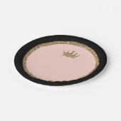 Pink Gold Glitzer & Black Sweet 16 Princess Crown Pappteller (Schrägansicht)