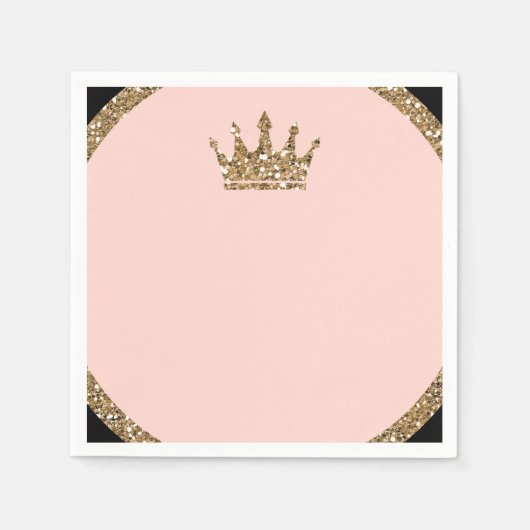 Pink Gold Glitzer & Black Sweet 16 Princess Crown Serviette (Vorderseite)